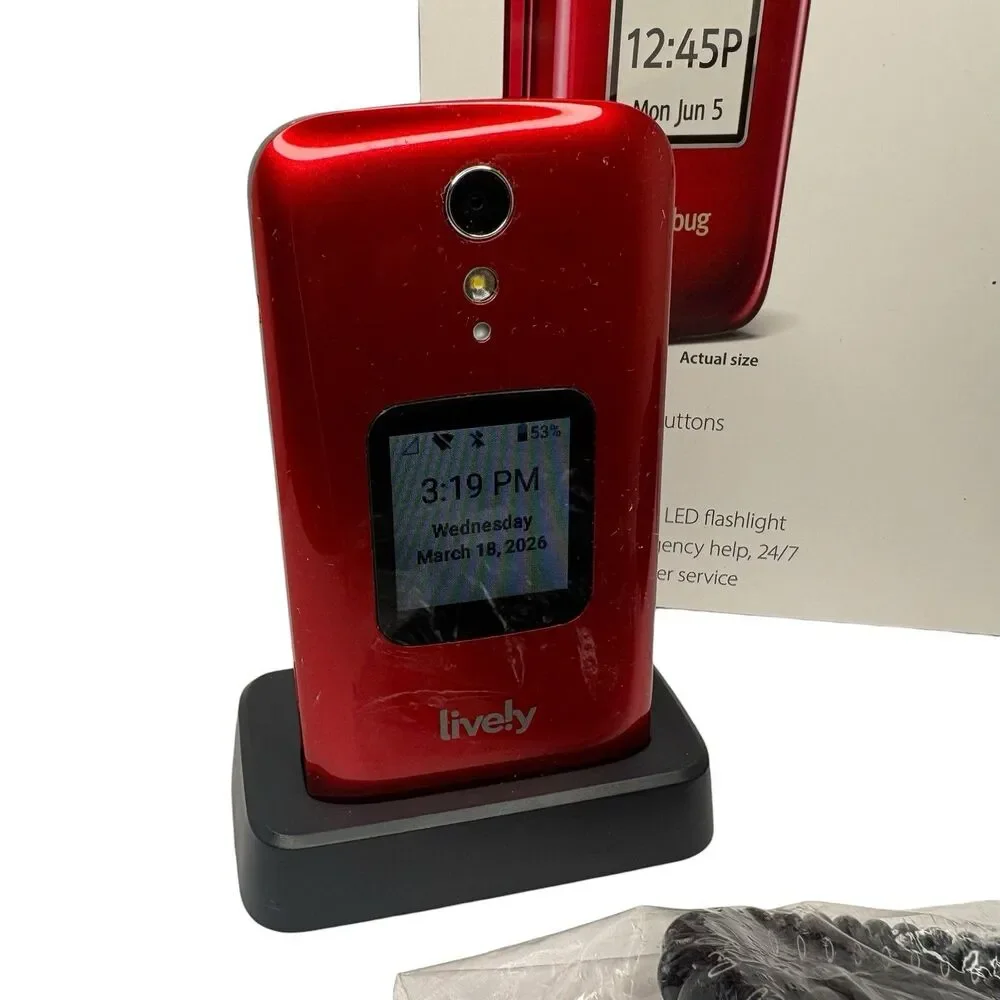 Lively Jitterbug Red Flip2 Cell Phone For Seniors 2022 Verizon Bundle
